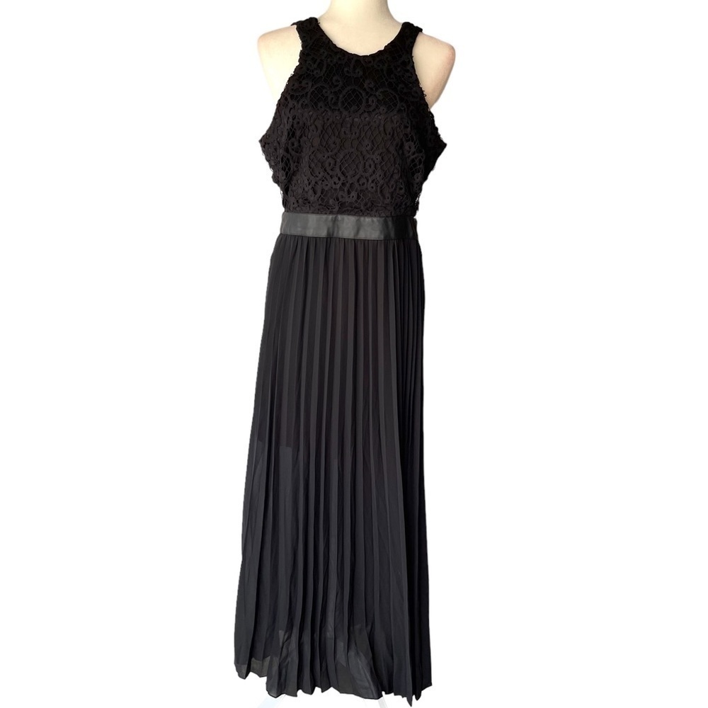 NWT! $150 Women's Black Floral Lace Pleated Formal Evening Prom Dress Gown, Sz 8